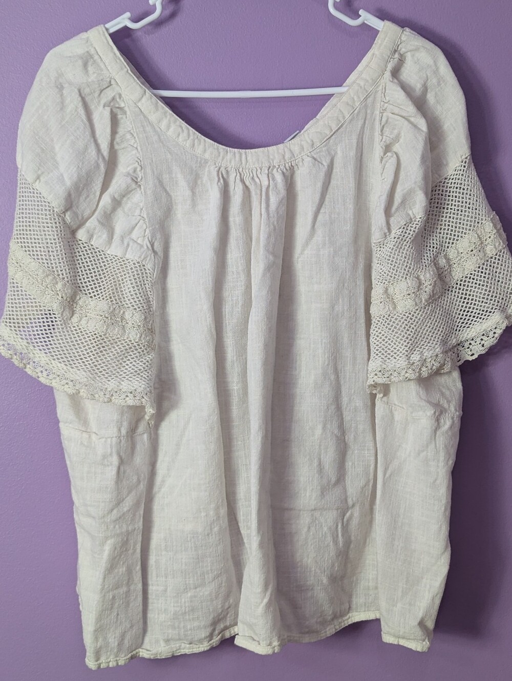Old Navy XL Flowy White Cotton Lace Sleeve Blouse